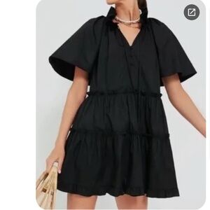 Tuckernuck Pomander Place Adeline Ruffle Tiered Mini Dress Black Size XL